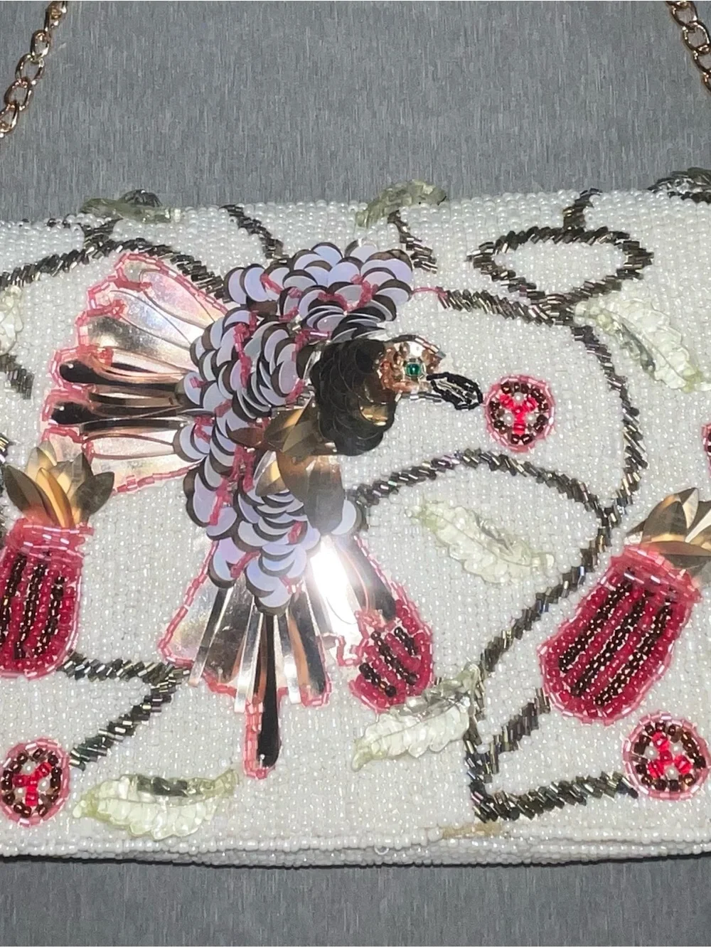 Viral NWT Elegant Beaded Hummingbird Clutch Handbag Chain Strap